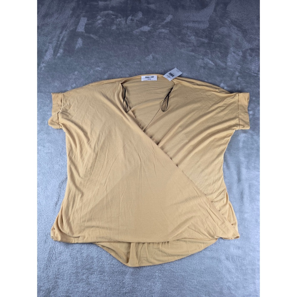 Double Zero Top Womens Small Yellow French Fry Short Sleeve Wrap DZ19F263B